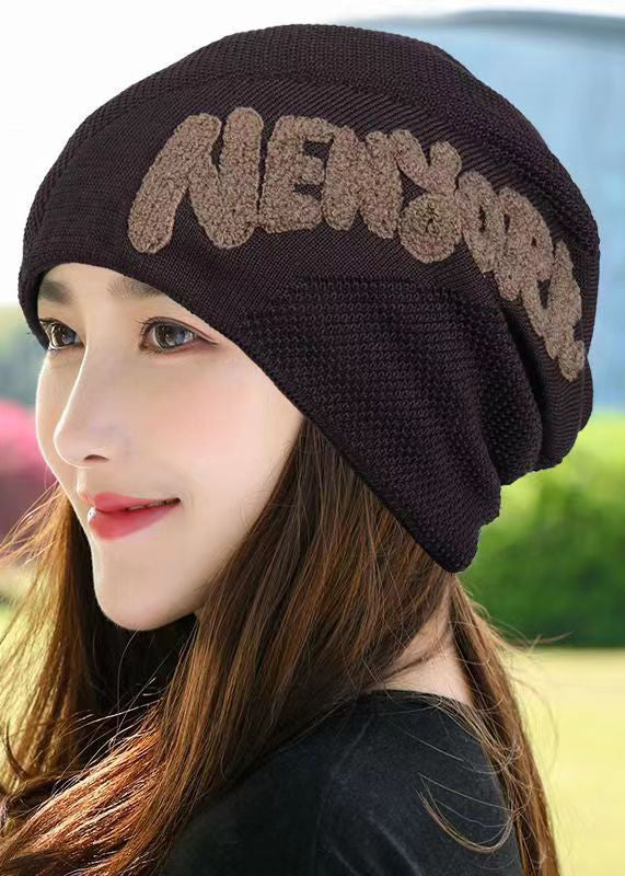 Simple Black Comfy Letter Embroidery Knit Boonie Hat