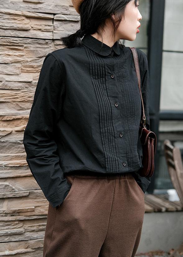 Simple Black Crane Tops Lapel Cinched Oversized Spring Blouse - bagstylebliss