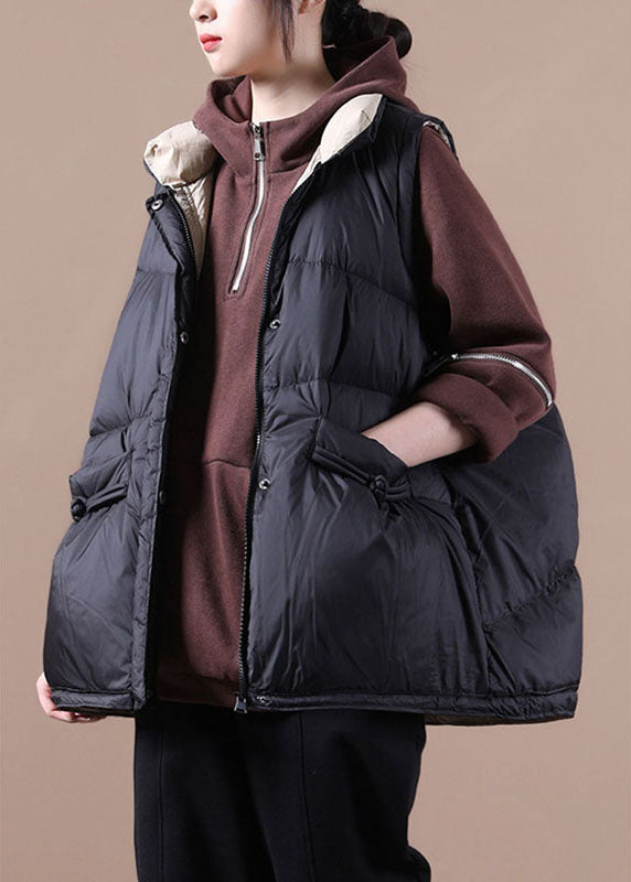 Simple Black Cute Loose Button Thick Winter Sleeveless Puffer Vest