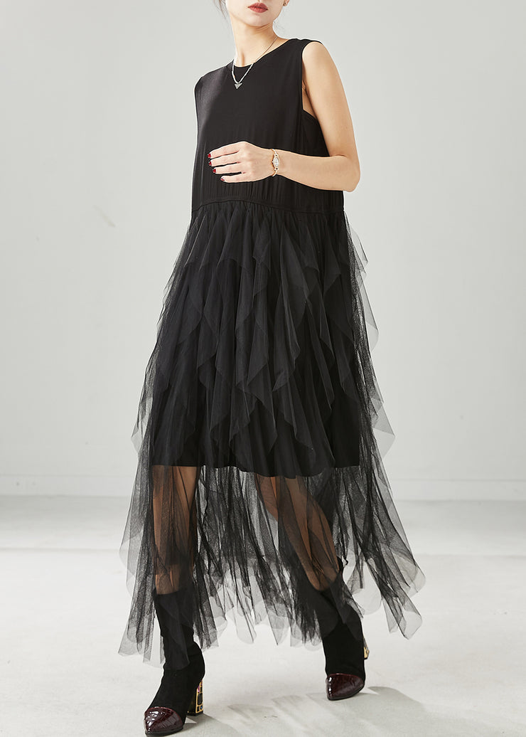 Simple Black Exra Large Hem Tulle Beach Dresses Sleeveless