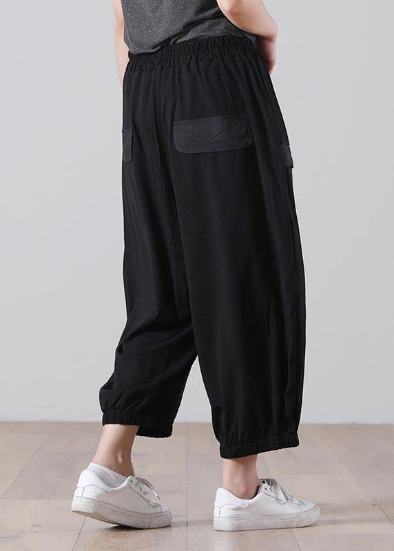 Simple Black Graphic Pockets Pants Summer Cotton - bagstylebliss