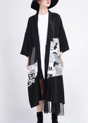 Simple Black Graphic Summer Patchwork Cardigan Long - bagstylebliss