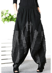 Simple Black Grey patch applique Striped Pants Spring