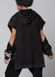 Simple Black Hooded Print Cotton Sweatshirts Spring