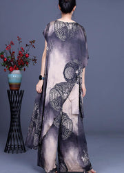 Simple Black Khaki Print Silk Asymmetrical design Wide Leg Two Pieces Set - bagstylebliss