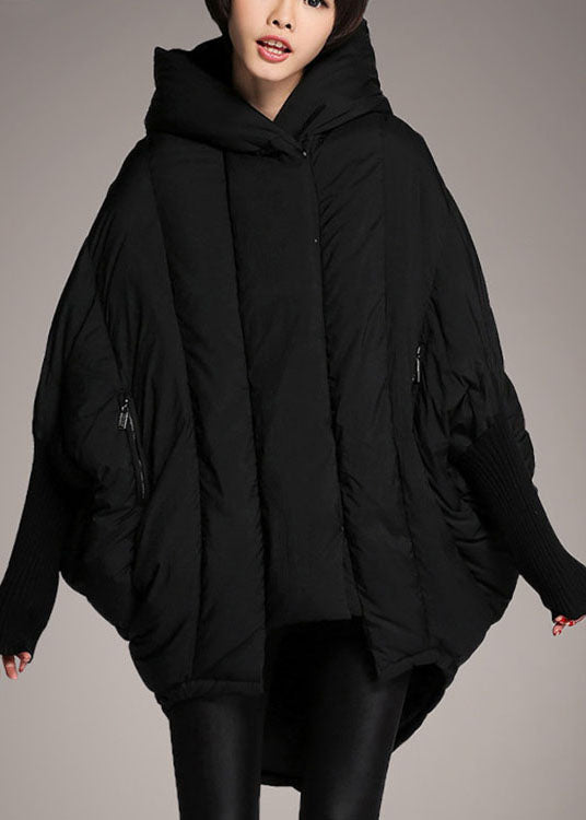 Einfache schwarze, lose Taschen, asymmetrisches Design, Winter-Entendaunenjacke