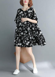 Simple Black Loose Print Summer Party Mini Dress Half Sleeve - bagstylebliss