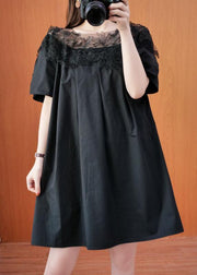 Simple Black O-Neck Patchwork Summer Tulle Party Dresses Short Sleeve - bagstylebliss