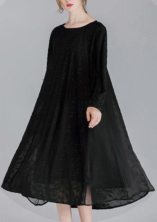 Simple Black Patchwork Chiffon Long Sleeve Spring Summer Dress - bagstylebliss