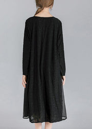 Simple Black Patchwork Chiffon Long Sleeve Spring Summer Dress - bagstylebliss