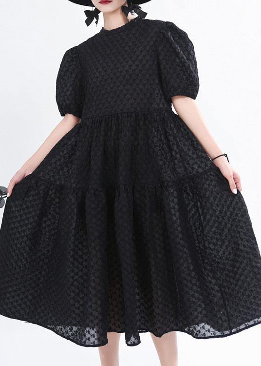 Simple Black Patchwork Puff Sleeve Summer Cotton Long Dresses - bagstylebliss