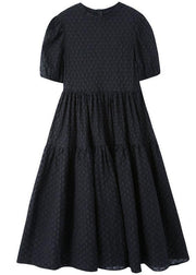 Simple Black Patchwork Puff Sleeve Summer Cotton Long Dresses - bagstylebliss