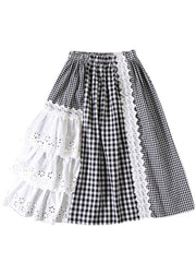 Simple Black Patchwork White Plaid Fall A Line Skirt - bagstylebliss