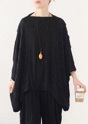 Simple Black Patchwork Wrinkled Batwing Sleeve Fall Shirt Tops - bagstylebliss