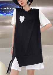Simple Black Patchwork side open asymmetrical design Maxi Dress Summer - bagstylebliss