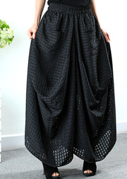 Simple Black Pockets Plaid wide leg Pants Spring