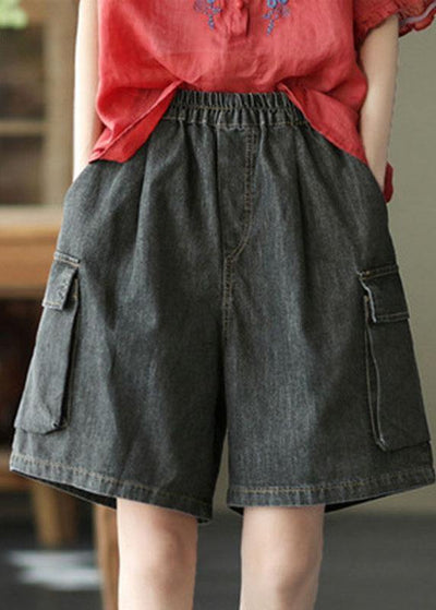 Simple Black Pockets Wide Leg Summer Denim Hot Pants - bagstylebliss