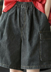 Simple Black Pockets Wide Leg Summer Denim Hot Pants - bagstylebliss