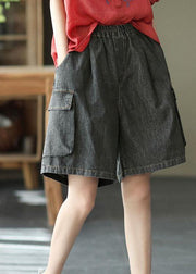 Simple Black Pockets Wide Leg Summer Denim Hot Pants - bagstylebliss