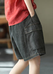 Simple Black Pockets Wide Leg Summer Denim Hot Pants - bagstylebliss