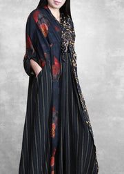 Luxy Black Linen Dress Long Caftan Gown - bagstylebliss