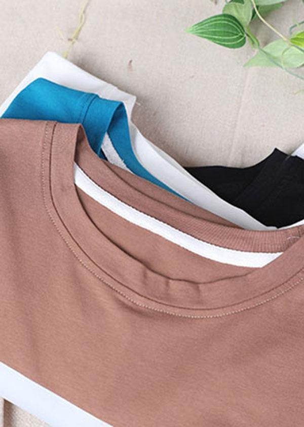 Simple Black Print O-Neck Cotton Blouse Tops Short Sleeve Summer - bagstylebliss
