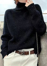 Simple Black Turtleneck Cozy Cotton Knit Sweaters Long Sleeve