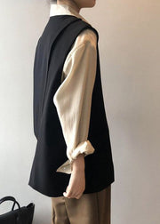 Einfache schwarze Chiffon-Blusen mit asymmetrischem Design und V-Ausschnitt, ärmellos