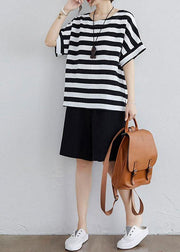 Simple Black White Striped side open Two Pieces Set Summer Cotton - bagstylebliss