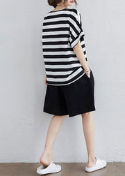 Simple Black White Striped side open Two Pieces Set Summer Cotton - bagstylebliss