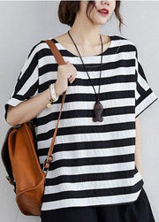 Simple Black White Striped side open Two Pieces Set Summer Cotton - bagstylebliss