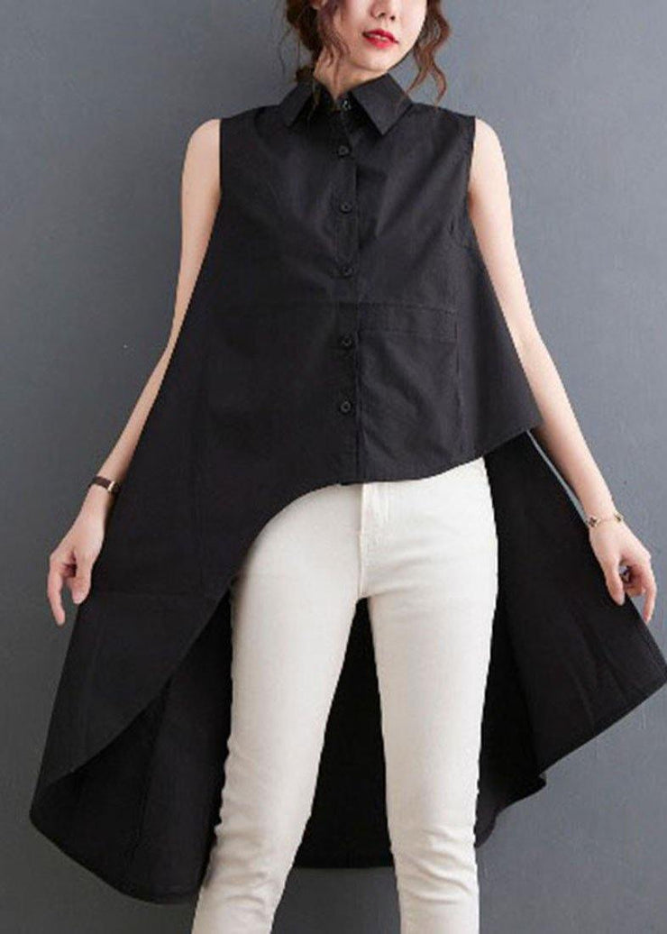 Simple Black asymmetrical design low high design Summer Blouses - bagstylebliss
