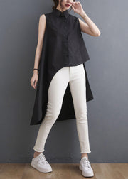 Simple Black asymmetrical design low high design Summer Blouses - bagstylebliss