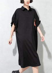 Simple Black drawstring pockets Peter Pan Collar Dresses Half Sleeve