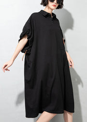 Simple Black drawstring pockets Peter Pan Collar Dresses Half Sleeve