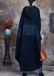 Simple Black fashion hooded Patchwork asymmetrical design Fall Maxi Dresses