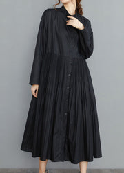 Simple Black wrinkled Cotton Robe Dresses Spring