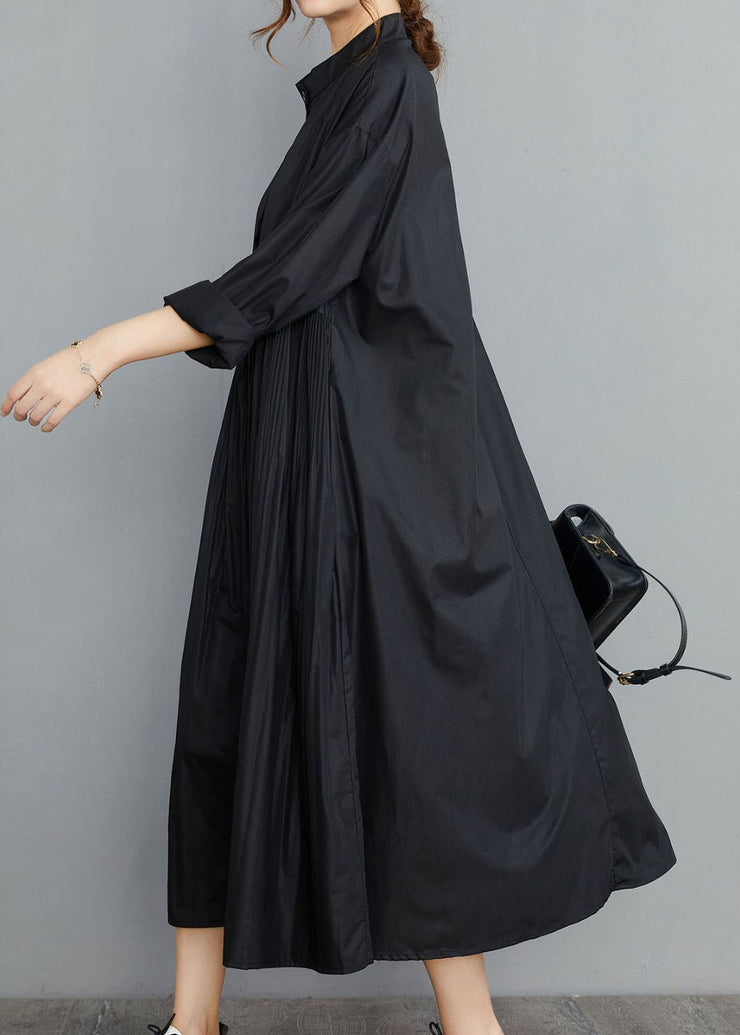 Simple Black wrinkled Cotton Robe Dresses Spring