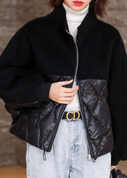 Black zippered Patchwork Winter Puffer Jacket Down Coats