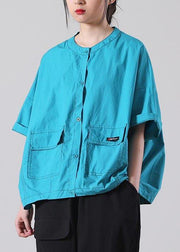 Simple Blue O-Neck Cotton Shirt Tops Summer - bagstylebliss