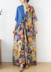 Simple Blue Print Patchwork  Summer Chiffon Dress - bagstylebliss