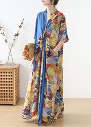 Simple Blue Print Patchwork  Summer Chiffon Dress - bagstylebliss