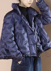 Einfache blaue kurze Pufferjacken Winter Daunenmantel Outwear