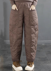 Simple Brown Pockets Solid Warm Duck Down Pants Winter