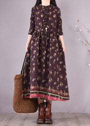 Simple Burgundy Print Dress Drawstring Plus Size Spring Dresses - bagstylebliss