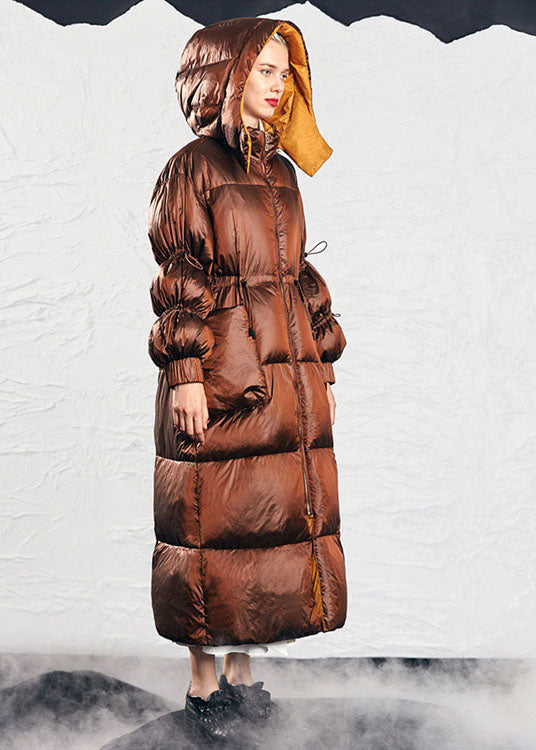 Simple Caramel fashion drawstring Thick Winter Duck Down Puffer Coat