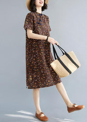 Simple Chocolate Print Oriental Maxi Summer Cotton Dress - bagstylebliss