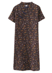 Simple Chocolate Print Oriental Maxi Summer Cotton Dress - bagstylebliss