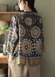 Simple Chocolate Patchwork Print Fall Long sleeve Top