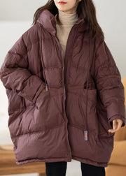 Simple Chocolate Zip Up Loose Duck Down Down Coats Winter